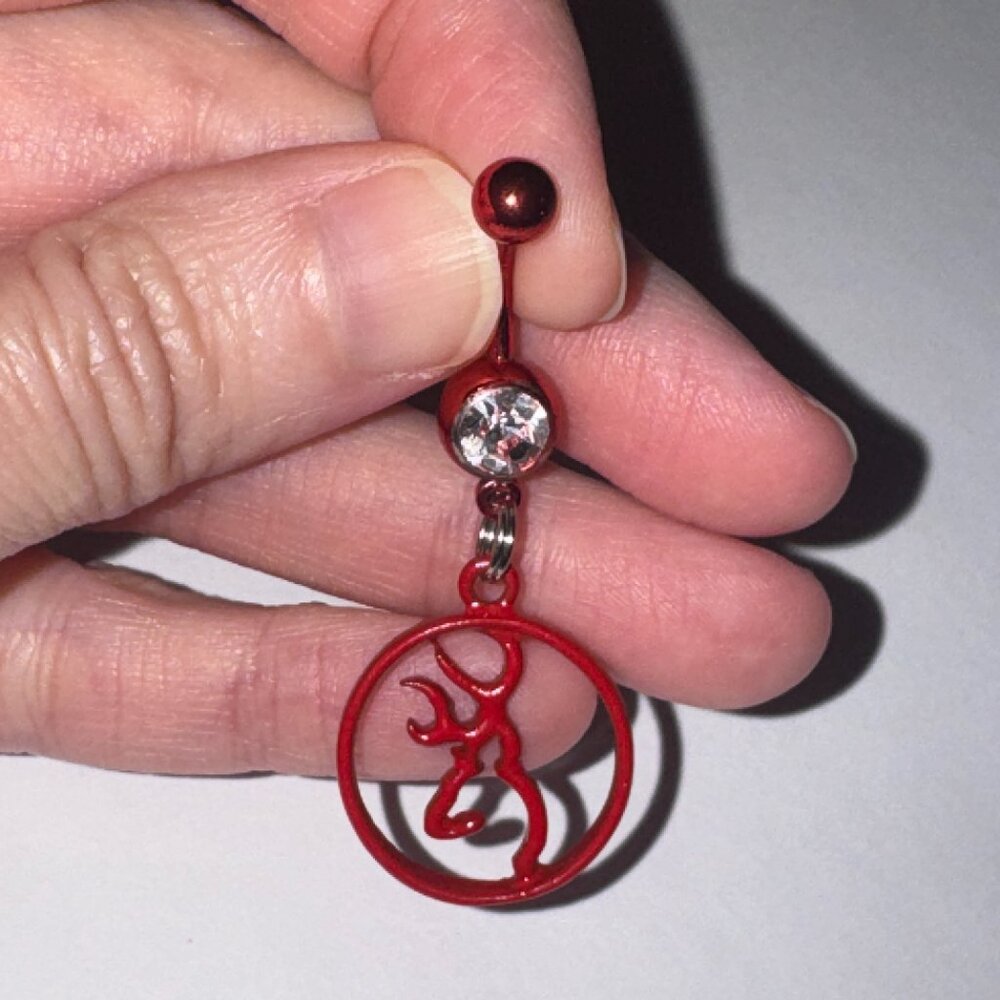 Red Titanium Browning Dangle Belly Ring